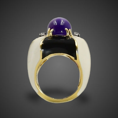 Vintage gouden ring met amethist, diamant en email - #2
