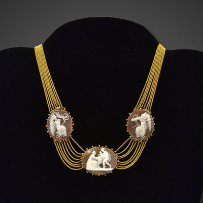 Gouden Empire collier met drie cameeën - #1