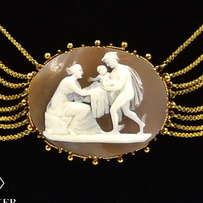 Gold Empire necklace with three cameos - #3