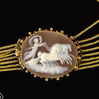 Gold Empire necklace with three cameos - #4