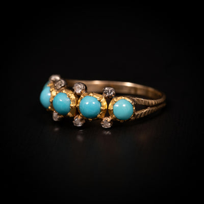 Victoriaanse ring met turquoise stenen - #1