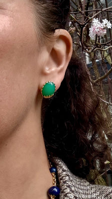 Vintage gold earrings with chrysoprase - #5