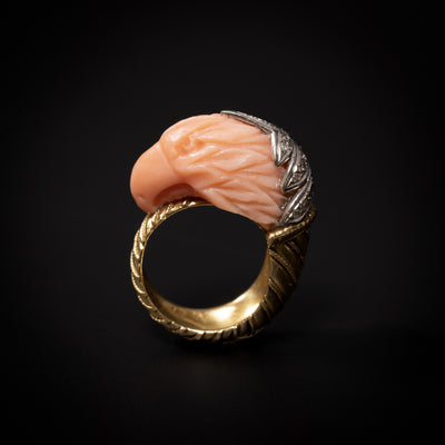 Gouden ring met vogelkop van koraal - #1