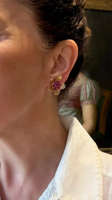 Retro gold earrings with rubies - #5