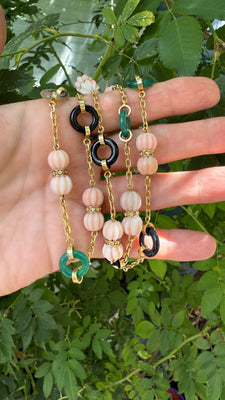 Vintage necklace with agate, onyx and coral - #4