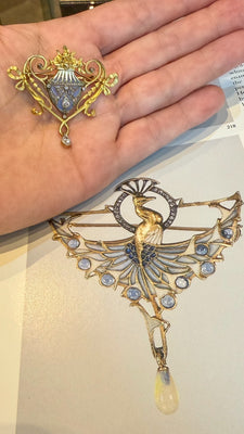 Enameled Art Nouveau brooch with diamonds - #4