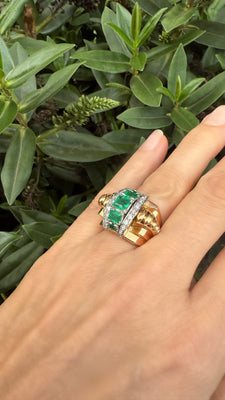 Retro ring met smaragd en diamant - #6