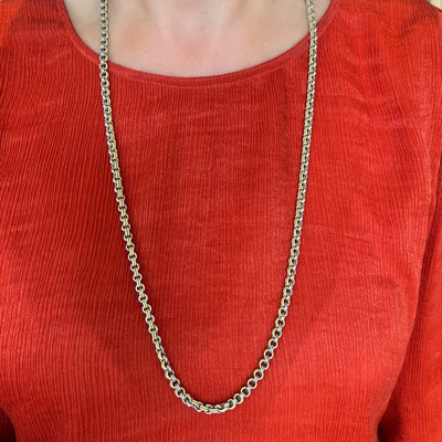 Gold necklace with textured bi-color links - #4