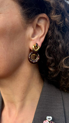 Vintage gold earrings with wood - #7