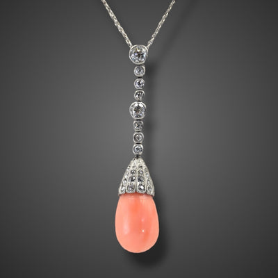 Platina Belle Epoque collier met koraal en diamant - #3