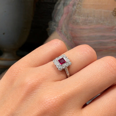 Platina ring met robijn en diamant - #4