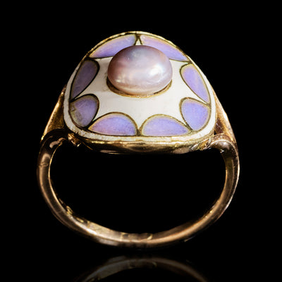 Art Nouveau ring with window enamel and bouton pearl - #3