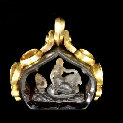 Antique gold fob with smoky quartz - #1